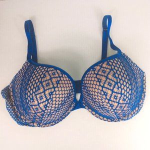 Victoria Secret Bombshell Miraculous Push-up Cobalt Blue/Cream Bra Size: 38DD